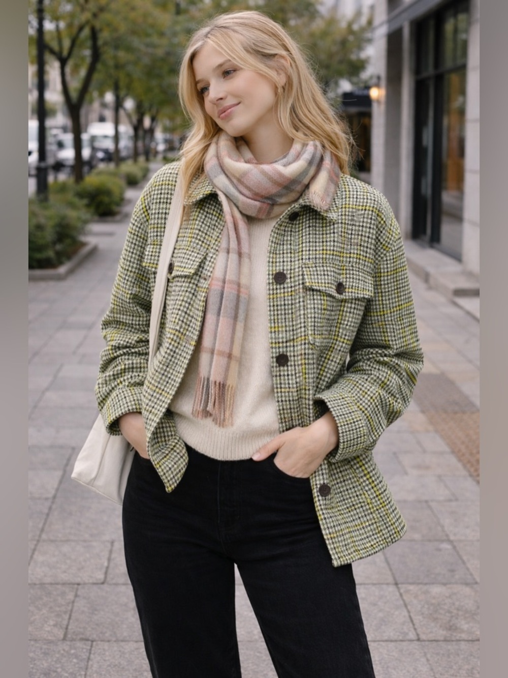 NIKKI JONES‎ Houndstooth Jacket Lime Green Black Medium Shacket Casual